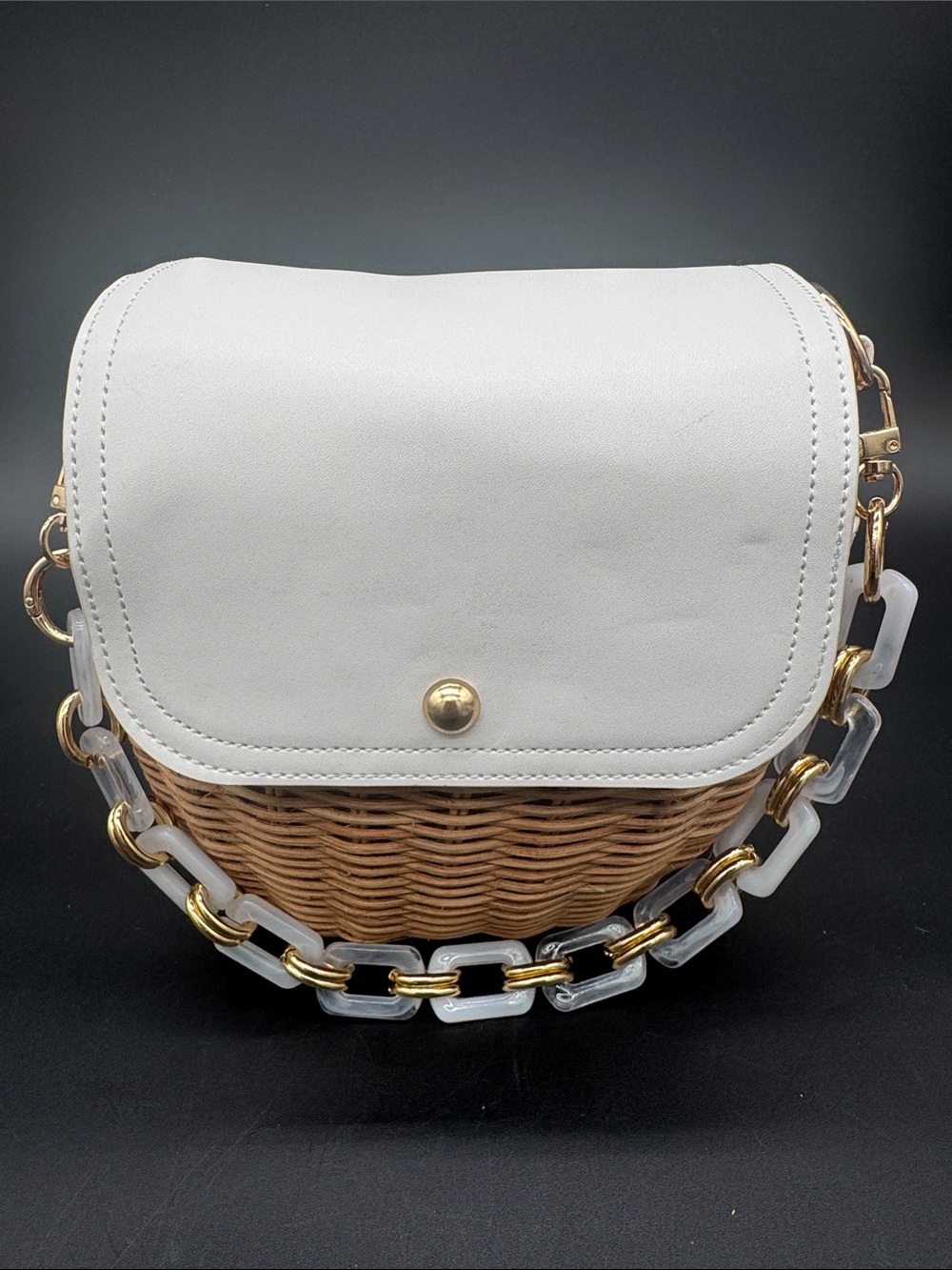 Tommy Bahama Rattan Wicker Basket Satchel Crossbody Bag Purse White Like New